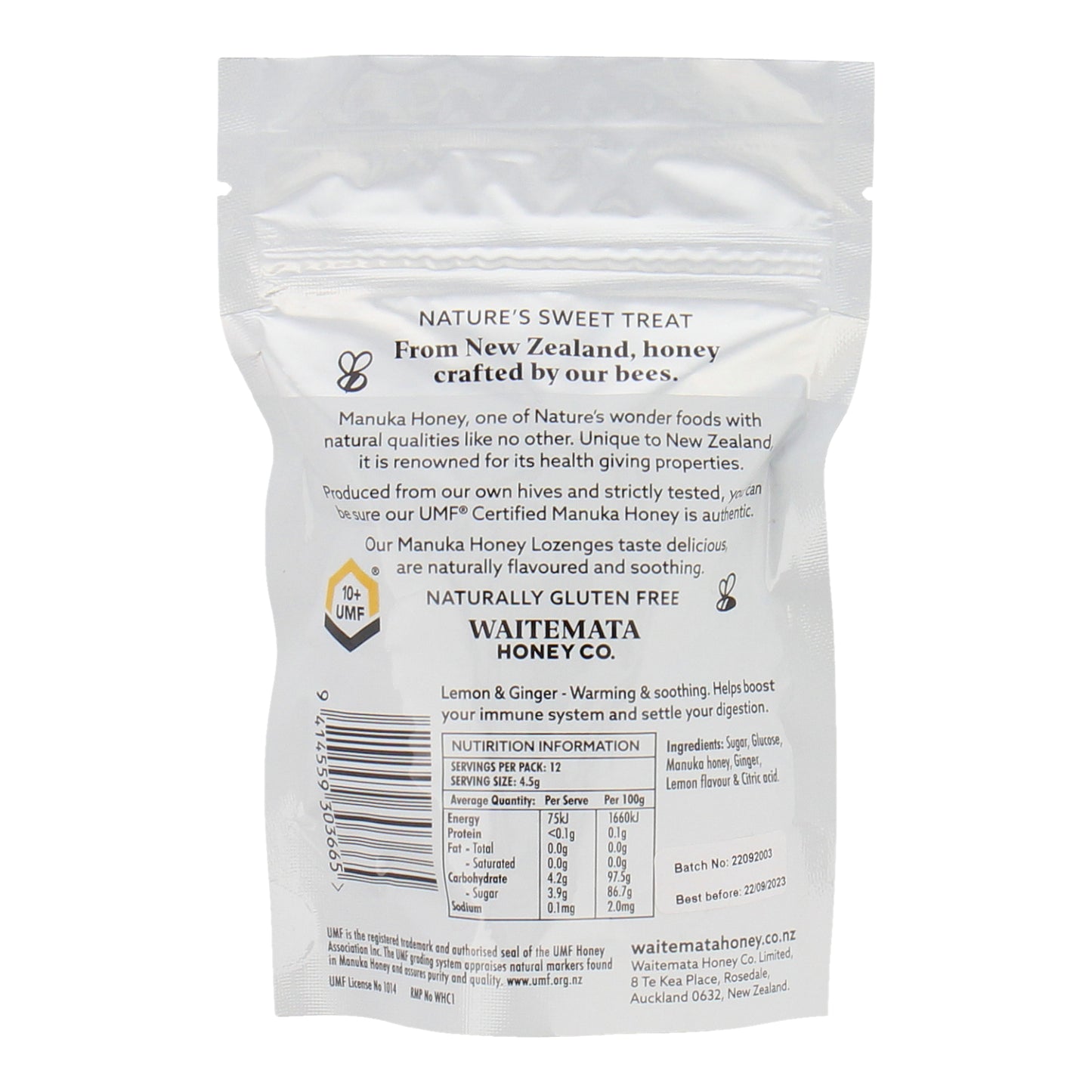 Waitemata Lozenges UMF 10+ Lemon & Ginger 54g