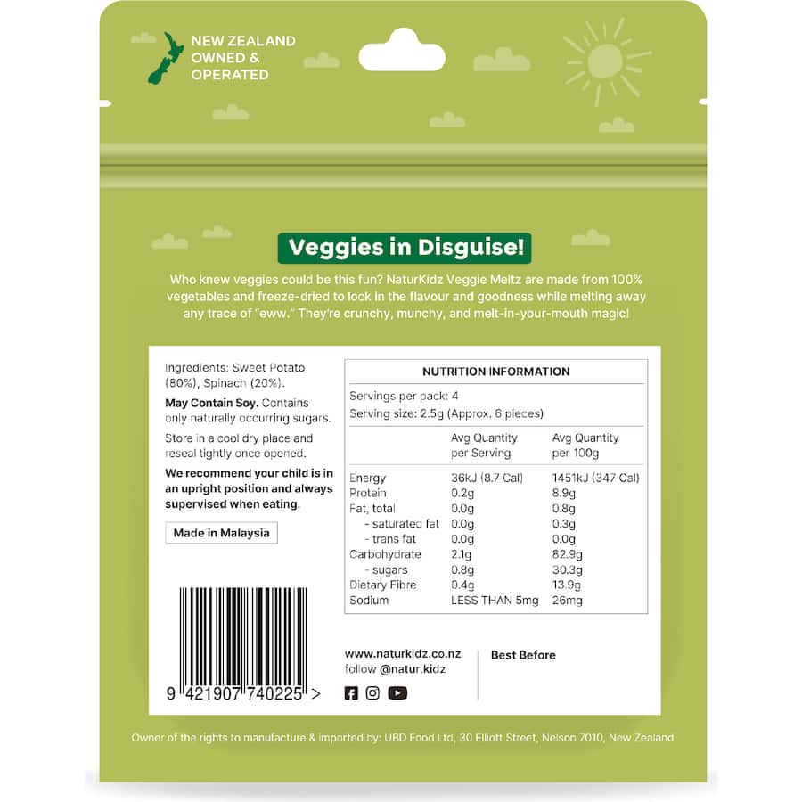 NaturKidz Veggie Meltz Spinach & Sweet Potato 10G