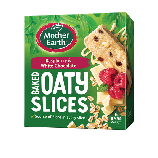 Mother Earth Baked Oaty Slice Raspberry and White Chocolate