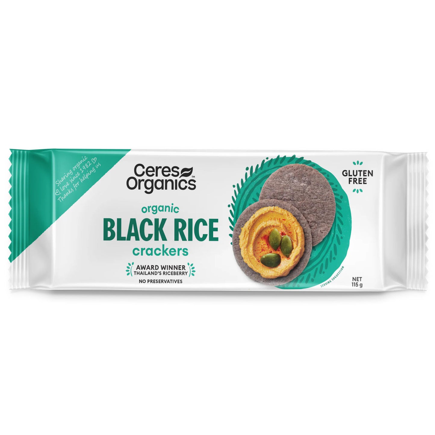 Ceres Organics Black Rice Crackers Thai Riceberry 115g