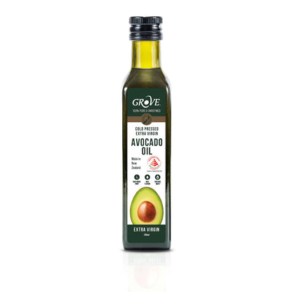 Bottle of Grove avocado oil, extra virgin on a white background