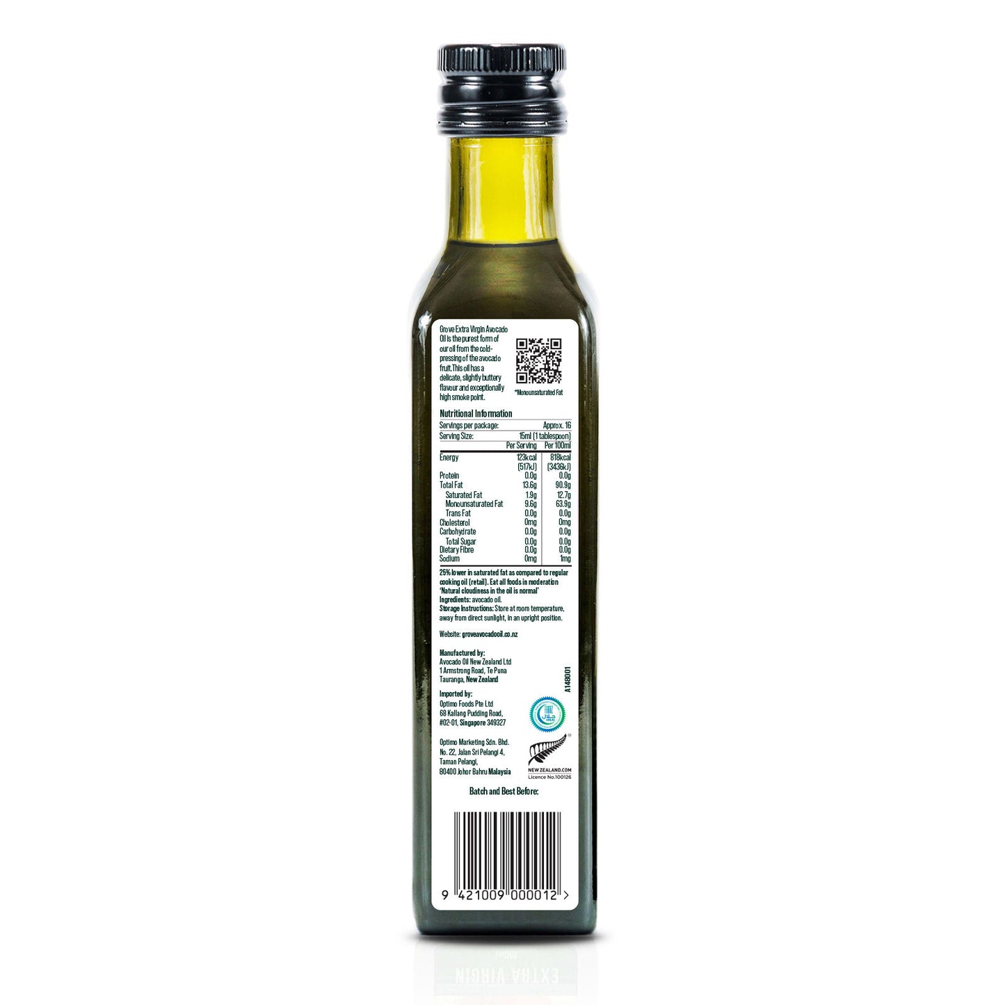 Back of bottle of Grove avocado oil 