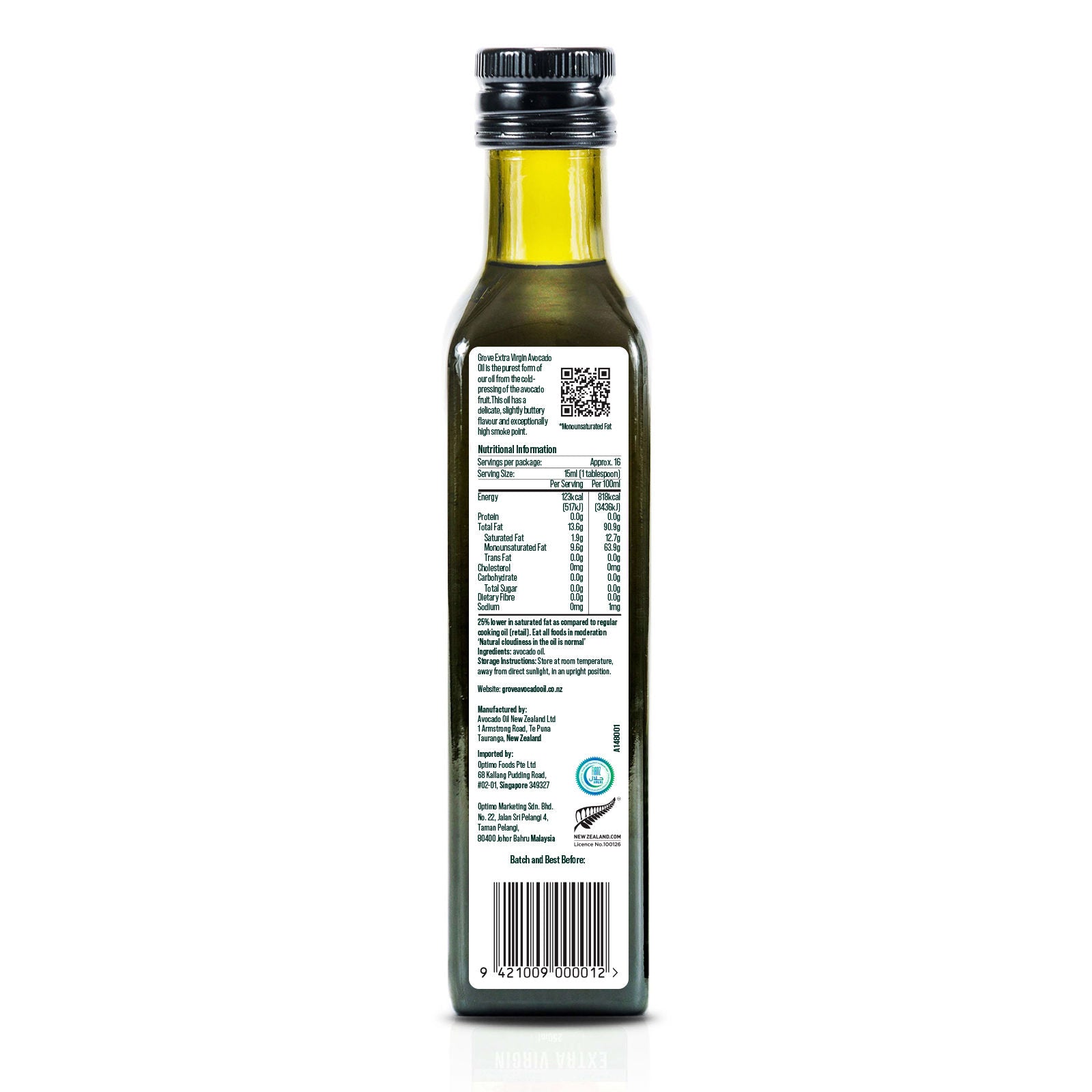 Back of bottle of Grove avocado oil 