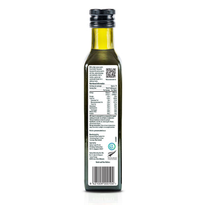 Back of bottle of Grove avocado oil garlic with a label on a white background