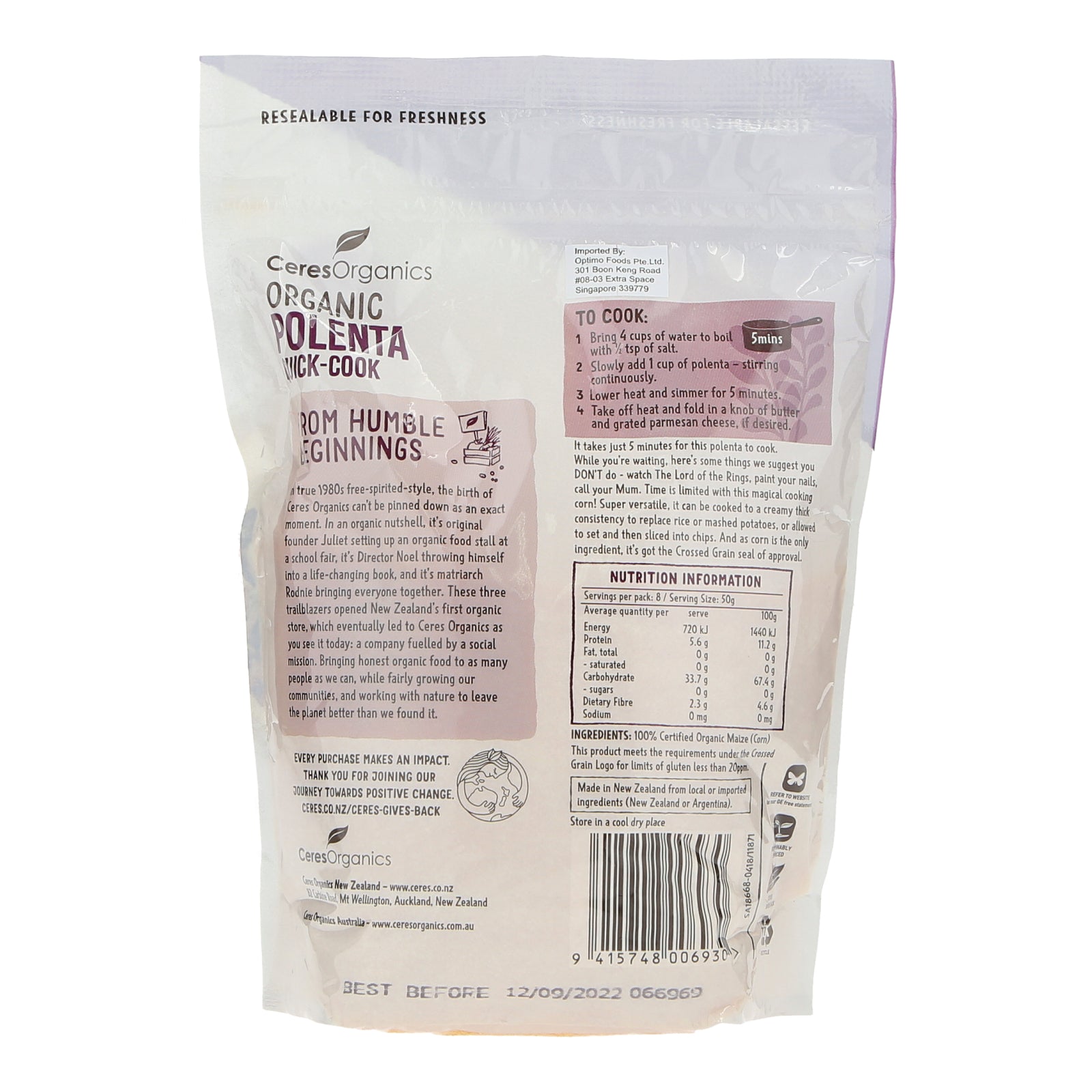 CERES ORGANICS Polenta Quick Cooking - Easy Meal Preperation
