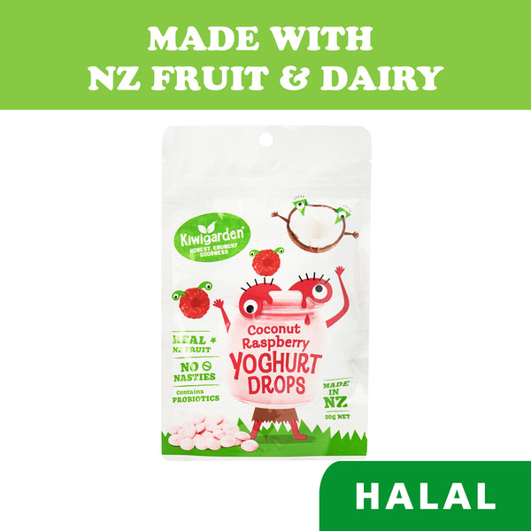 Kiwigarden Freeze Dried Baby Snacks Raspberry Coconut Yoghurt Drops made with New Zealand fruit and dairy
