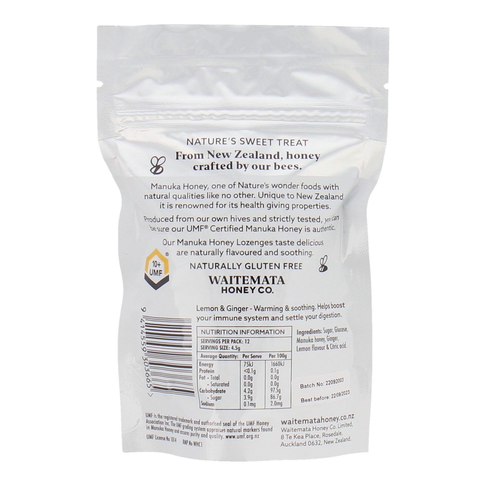 Waitemata Lozenges UMF 10+ Lemon & Ginger 54g